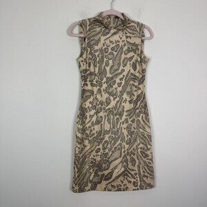 J. McLaughlin Liz Cream Taupe Jaguar Suede Funnel Neck Sheath Dress Size XS